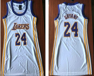 Women's Los Angeles Lakers #24 Kobe Bryant White Dress Jersey