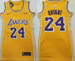 Women's Los Angeles Lakers #24 Kobe Bryant Yellow 2018-2019 Nike Wish Swingman Stitched NBA Jersey