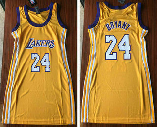 Women's Los Angeles Lakers #24 Kobe Bryant Yellow Dress Jersey