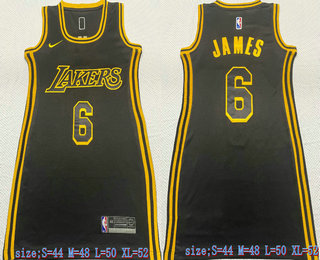 Women's Los Angeles Lakers #6 LeBron James Black Stitched Swingman Throwback Jersey Dress