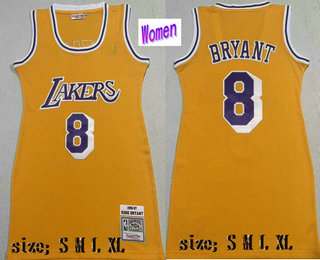 Women's Los Angeles Lakers #8 Kobe Bryant Yellow Hardwood Swingman Throwback Dress