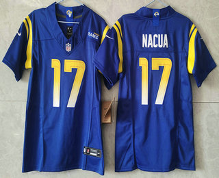 Women's Los Angeles Rams #17 Puka Nacua Blue FUSE Vapor Limited Stitched Jersey