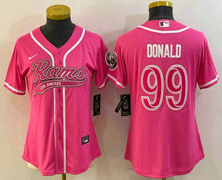 Women's Los Angeles Rams #99 Aaron Donald Pink With Patch Cool Base Stitched Baseball Jersey