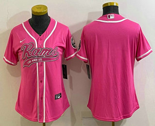 Women's Los Angeles Rams Blank Pink With Patch Cool Base Stitched Baseball Jersey