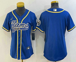 Women's Los Angeles Rams Blank Royal With Patch Cool Base Stitched Baseball Jersey