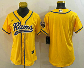 Women's Los Angeles Rams Blank Yellow With Patch Cool Base Stitched Baseball Jersey