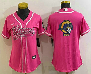 Women's Los Angeles Rams Pink Team Big Logo With Patch Cool Base Stitched Baseball Jersey