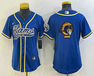 Women's Los Angeles Rams Royal Team Big Logo With Patch Cool Base Stitched Baseball Jersey