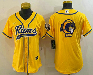 Women's Los Angeles Rams Yellow Team Big Logo With Patch Cool Base Stitched Baseball Jersey