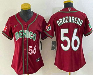 Women's Mexico Baseball #56 Randy Arozarena Number 2023 Red World Classic Stitched Jersey 11