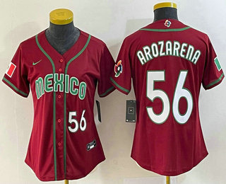 Women's Mexico Baseball #56 Randy Arozarena Number 2023 Red World Classic Stitched Jersey 13