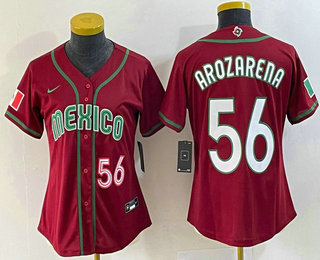 Women's Mexico Baseball #56 Randy Arozarena Number 2023 Red World Classic Stitched Jersey 15