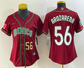 Women's Mexico Baseball #56 Randy Arozarena Number 2023 Red World Classic Stitched Jersey 18