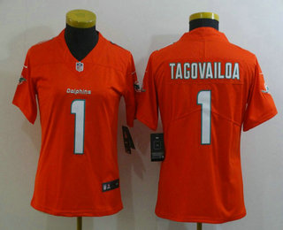 Women's Miami Dolphins #1 Tua Tagovailoa Orange 2020 Vapor Untouchable Stitched NFL Nike Limited Jersey