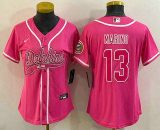 Women's Miami Dolphins #13 Dan Marino Pink With Patch Cool Base Stitched Baseball Jersey