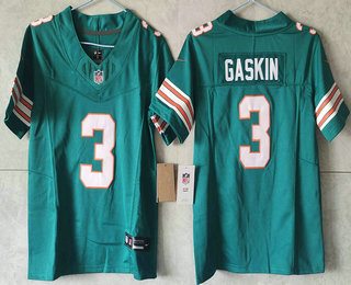 Women's Miami Dolphins #3 Myles Gaskin Aqua 2023 FUSE Vapor Limited Throwback Stitched Jersey