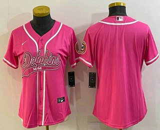 Women's Miami Dolphins Blank Pink With Patch Cool Base Stitched Baseball Jersey