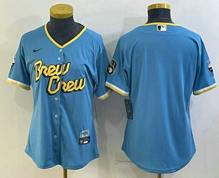 Women's Milwaukee Brewers Blank Blue 2022 City Connect Cool Base Stitched Jersey