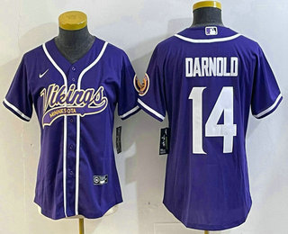 Women's Minnesota Vikings #14 Sam Darnold Purple With Patch Cool Base Stitched Baseball Jersey