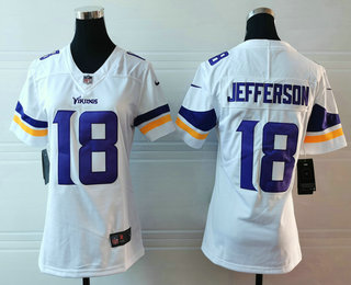  Women's Minnesota Vikings #18 Justin Jefferson Limited White Vapor Untouchable Jersey 