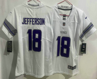 Women's Minnesota Vikings #18 Justin Jefferson White Alternate Vapor Limited Stitched Jersey