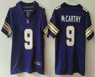 Women's Minnesota Vikings #9 JJ McCarthy Limited Purple Classic FUSE Vapor Jersey