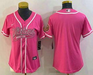 Women's Minnesota Vikings Blank Pink With Patch Cool Base Stitched Baseball Jersey