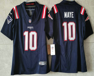 Women's New England Patriots #10 Drake Maye Limited Navy FUSE Vapor Jersey