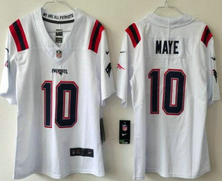 Women's New England Patriots #10 Drake Maye Limited White Vapor Jersey