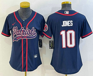 Women's New England Patriots #10 Mac Jones Navy With Patch Cool Base Stitched Baseball Jersey