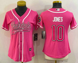 Women's New England Patriots #10 Mac Jones Pink With Patch Cool Base Stitched Baseball Jersey