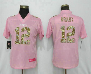 Women's New England Patriots #12 Tom Brady Pink Camo Fashion 2019 Vapor Untouchable Stitched NFL Nike Limited Jersey