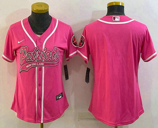 Women's New England Patriots Blank Pink With Patch Cool Base Stitched Baseball Jersey