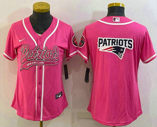 Women's New England Patriots Pink Team Big Logo With Patch Cool Base Stitched Baseball Jersey