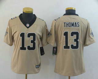 Women's New Orleans Saints #13 Michael Thomas Gold 2019 Inverted Legend Stitched NFL Nike Limited Jersey