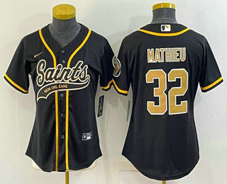 Women's New Orleans Saints #32 Tyrann Mathieu Black With Patch Cool Base Stitched Baseball Jersey