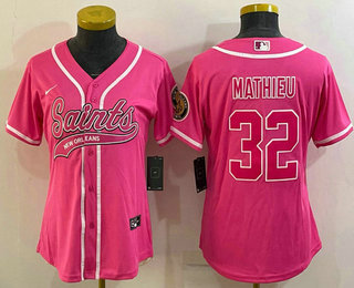 Women's New Orleans Saints #32 Tyrann Mathieu Pink With Patch Cool Base Stitched Baseball Jersey