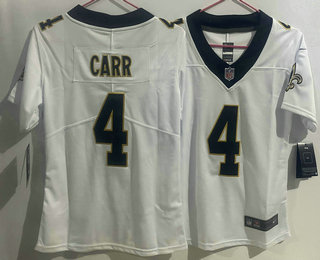 Women's New Orleans Saints #4 Derek Carr White 2023 Vapor Untouchable Stitched Nike Limited Jersey