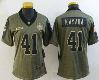 Women's New Orleans Saints #41 Alvin Kamara 2021 Olive Salute To Service Limited Stitched Jersey