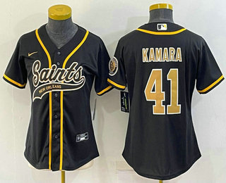 Women's New Orleans Saints #41 Alvin Kamara Black With Patch Cool Base Stitched Baseball Jersey