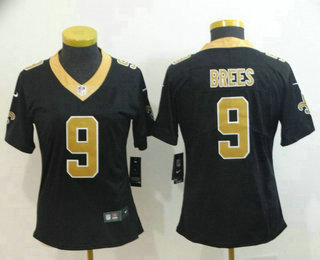 Women's New Orleans Saints #9 Drew Brees Black 2017 Vapor Untouchable Stitched NFL Nike Limited Jersey