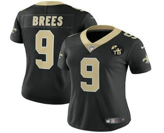 Women's New Orleans Saints #9 Drew Brees Black With TB Patch 2017 Vapor Untouchable Stitched NFL Nike Limited Jersey