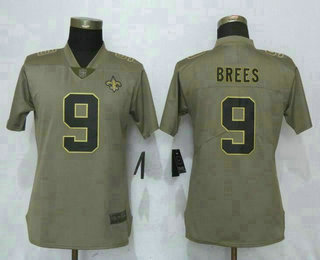 Women's New Orleans Saints #9 Drew Brees Olive 2017 Salute To Service Stitched NFL Nike Limited Jersey