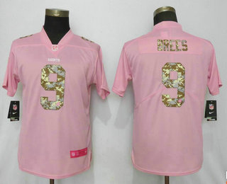 Women's New Orleans Saints #9 Drew Brees Pink Camo Fashion 2019 Vapor Untouchable Stitched NFL Nike Limited Jersey