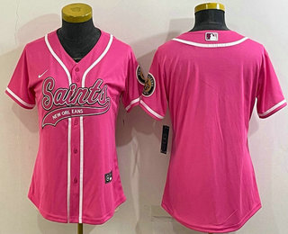 Women's New Orleans Saints Blank Pink With Patch Cool Base Stitched Baseball Jersey