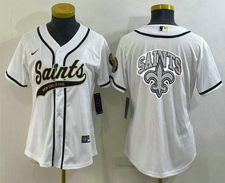 Women's New Orleans Saints White Team Big Logo With Patch Cool Base Stitched Baseball Jersey