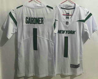 Women's New York Jets #1 Sauce Gardner 2022 White Vapor Untouchable Limited Stitched Jersey