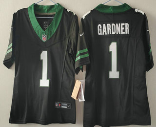 Women's New York Jets #1 Sauce Gardner Limited Black 2024 FUSE Vapor Jersey