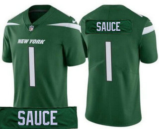 Women's New York Jets #1 Sauce Gardner Limited Green Nickname Vapor Jersey