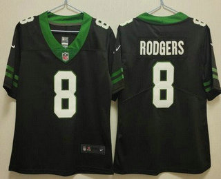 Women's New York Jets #8 Aaron Rodgers Limited Black 2024 Vapor Jersey